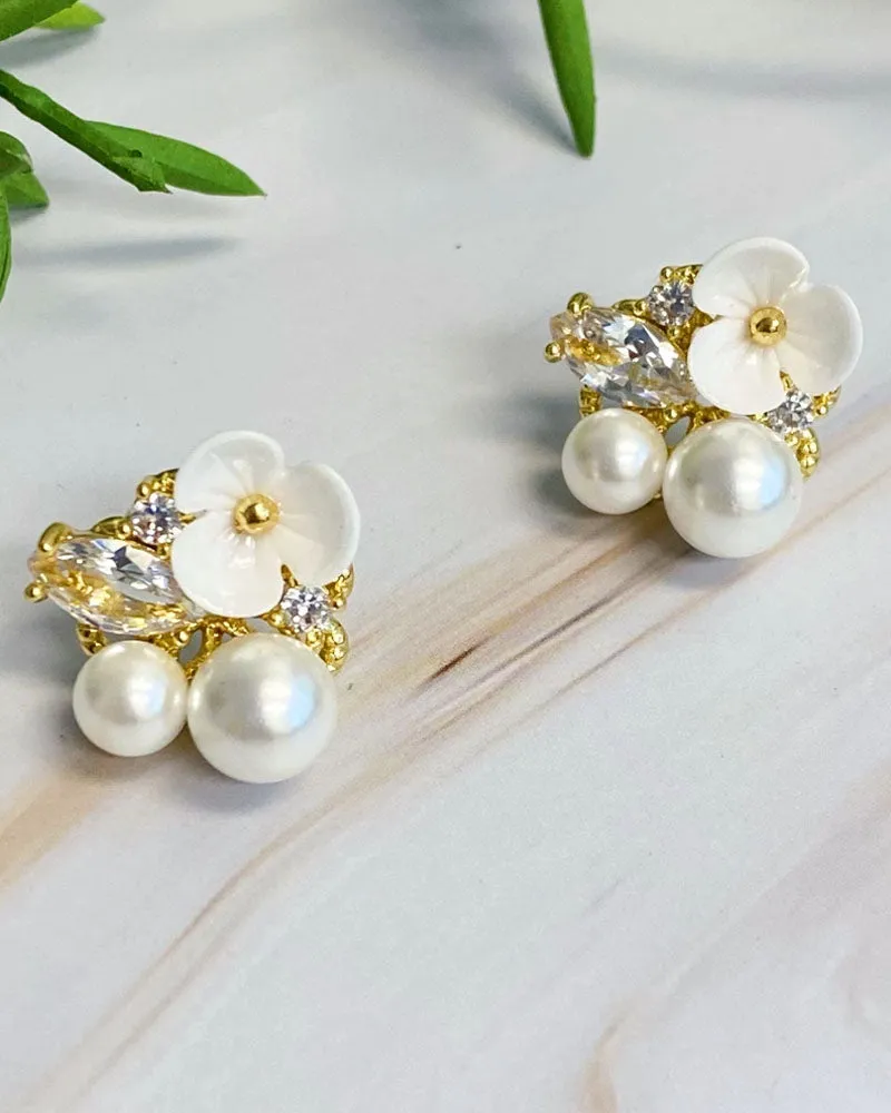 Mini Flower Jeweled Stud Earrings