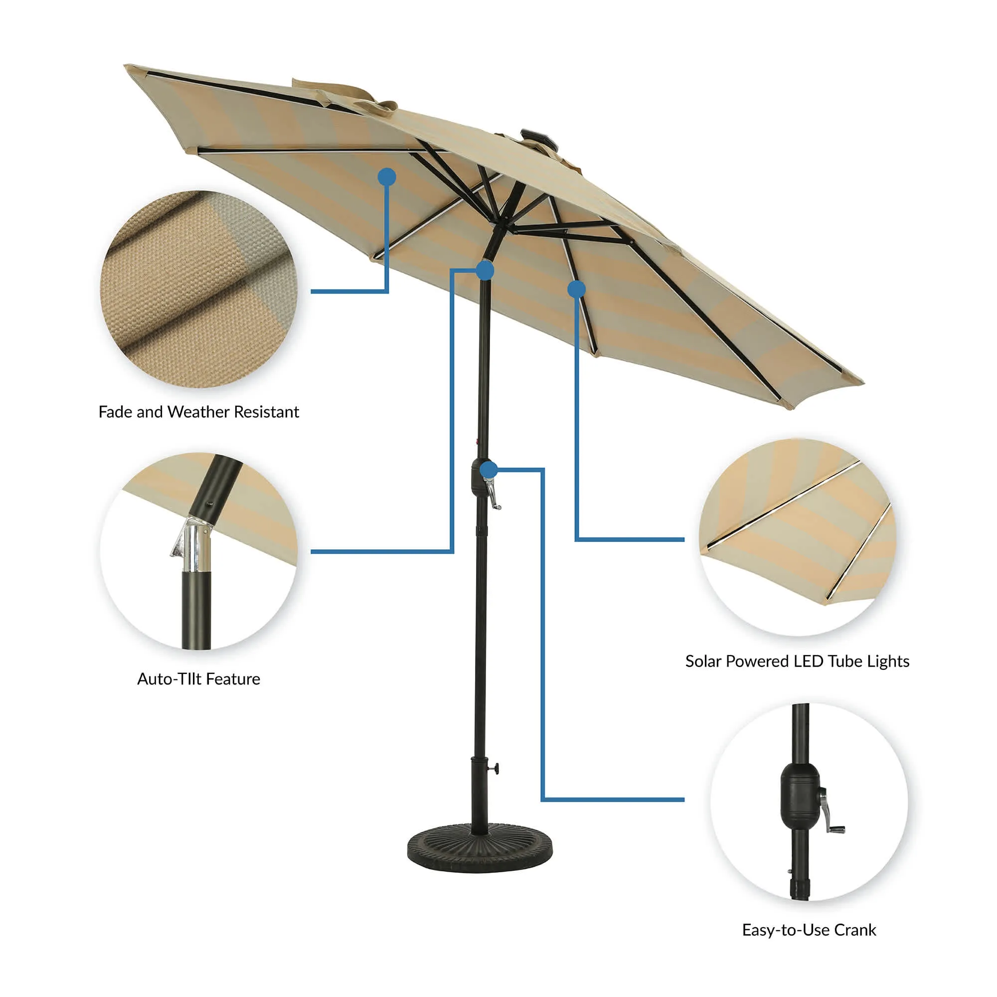 Mirage Fiesta 9-ft Octagonal Market Umbrella with Solar LED Tube Lights - Breez-Tex