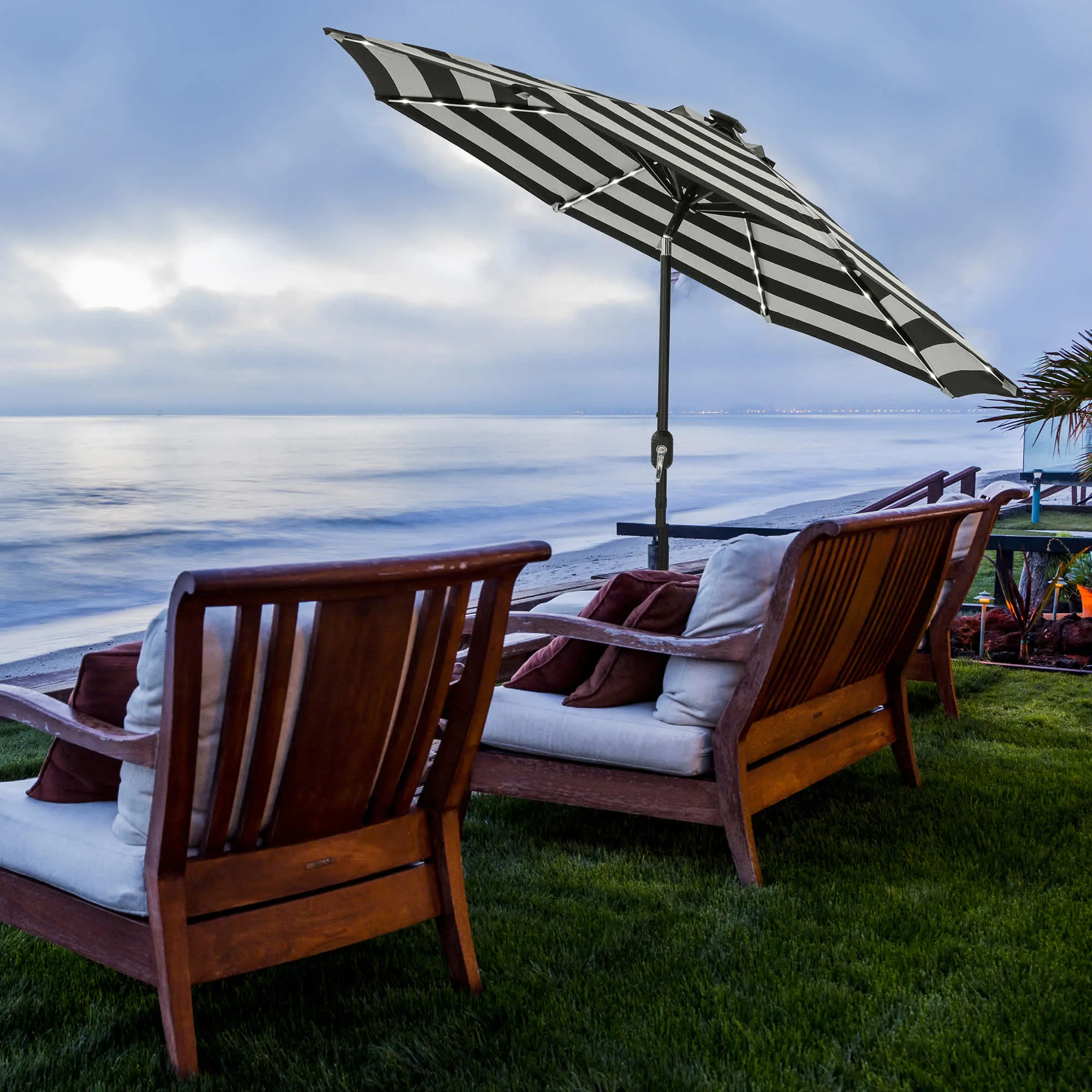 Mirage Fiesta 9-ft Octagonal Market Umbrella with Solar LED Tube Lights - Breez-Tex