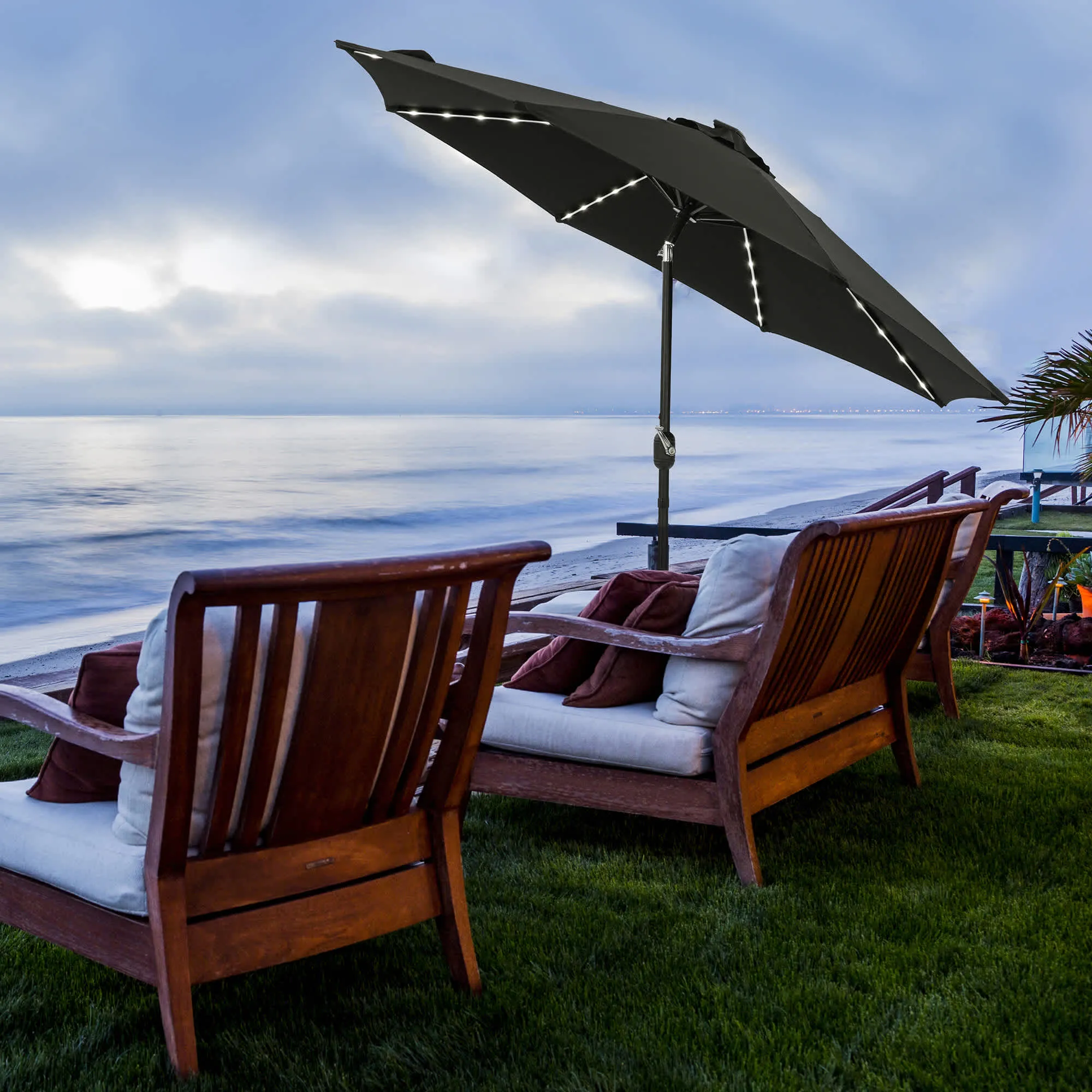 Mirage Fiesta 9-ft Octagonal Market Umbrella with Solar LED Tube Lights - Breez-Tex
