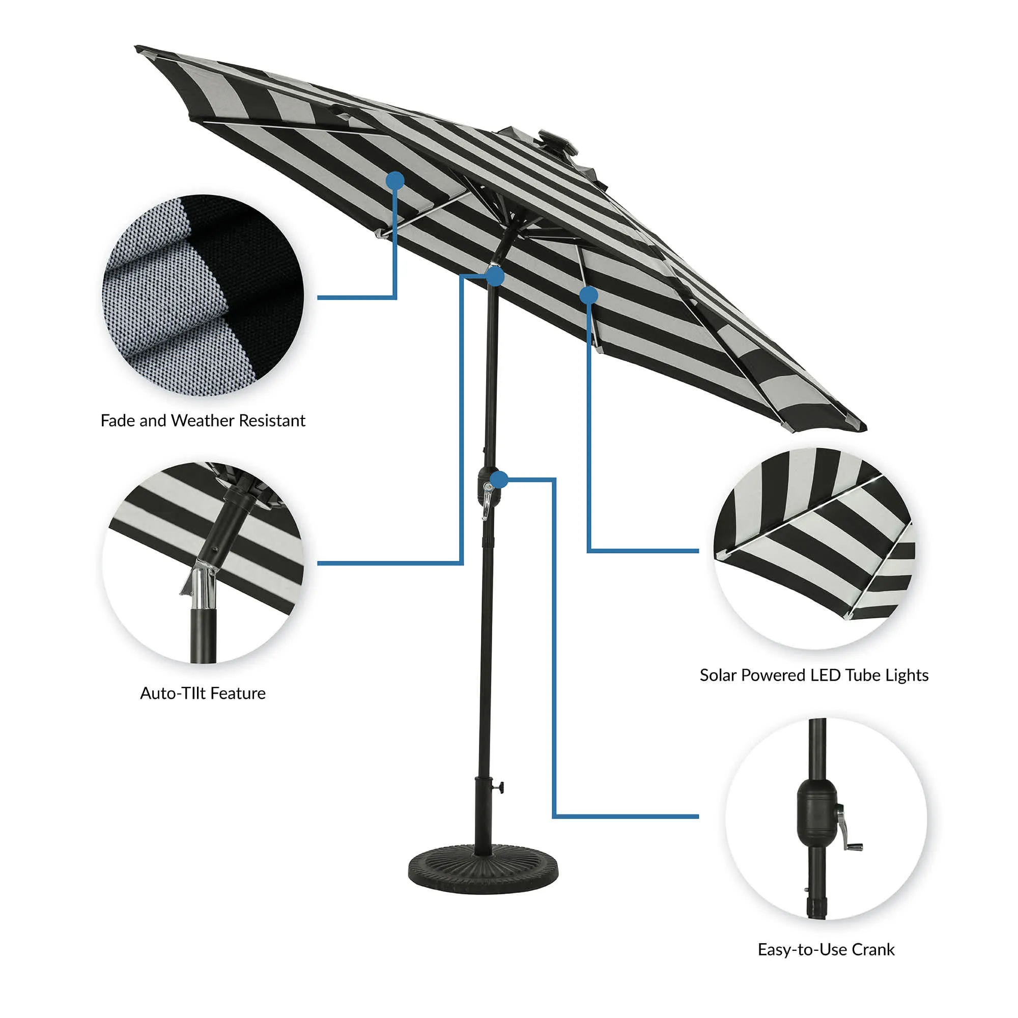 Mirage Fiesta 9-ft Octagonal Market Umbrella with Solar LED Tube Lights - Breez-Tex