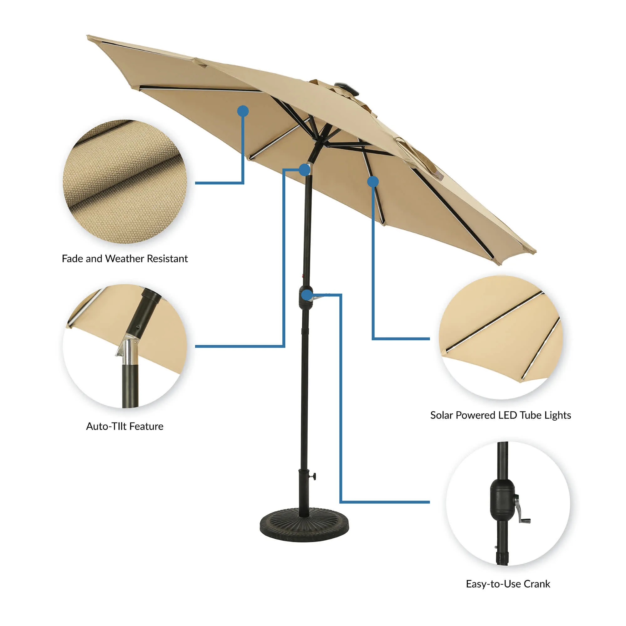 Mirage Fiesta 9-ft Octagonal Market Umbrella with Solar LED Tube Lights - Breez-Tex