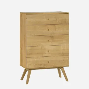 Nature 5 Drawer Narrow Dresser - Oak