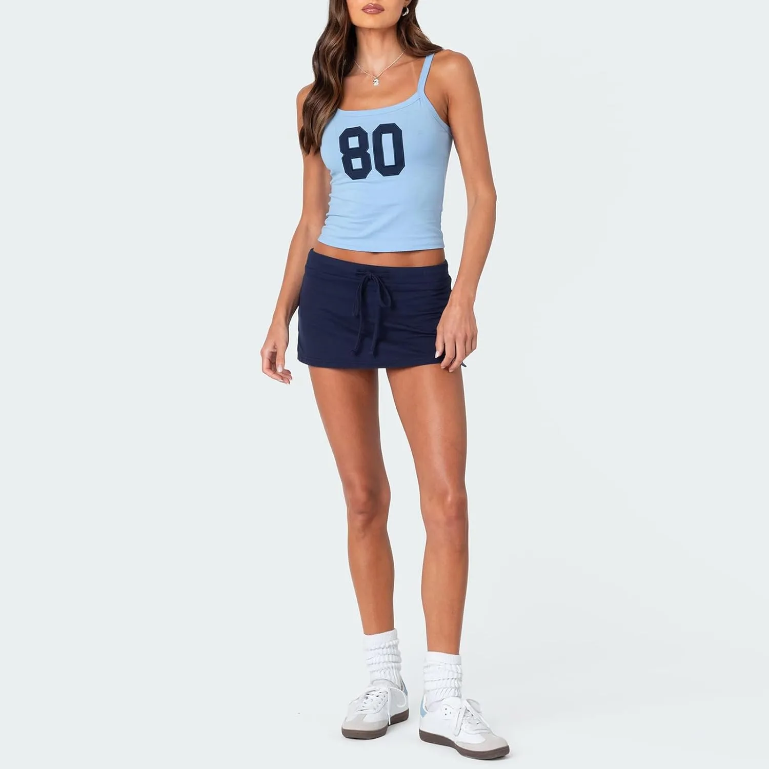 NUFIWI Women Drawstring Micro Skort Y2k Elastic Low Waist Bodycon Mini Skirt Mid Rise Short Sweat Skirts with Shorts
