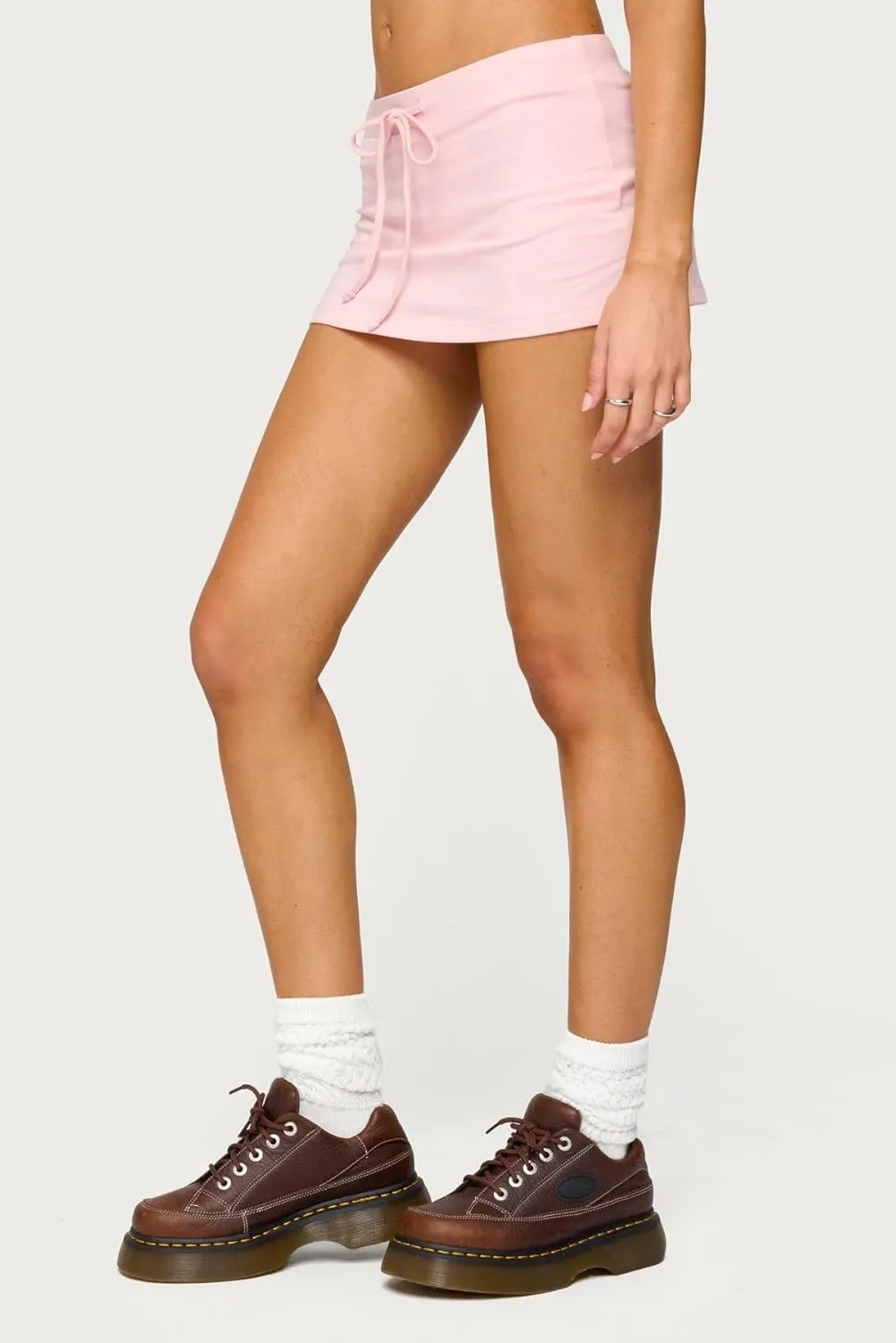 NUFIWI Women Drawstring Micro Skort Y2k Elastic Low Waist Bodycon Mini Skirt Mid Rise Short Sweat Skirts with Shorts