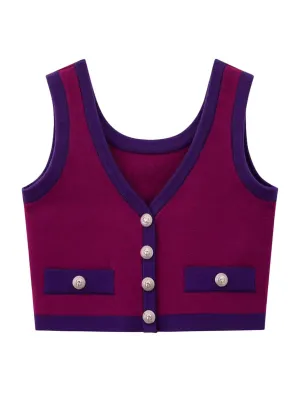 O240051 Knitted V-Neck Sleeveless Top *Purple
