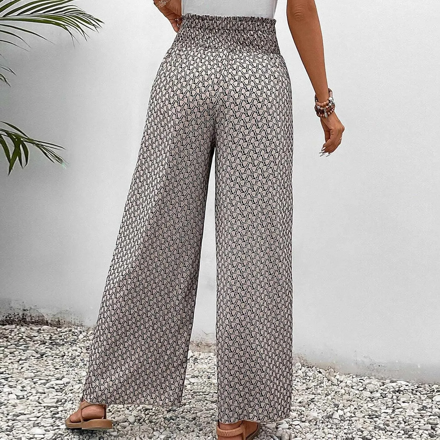 Palazzo Pants for Women Comfy Boho Summer Vacation Tulip Hem Culotte Pants Baggy Flowy Drawstring High Waisted Pants