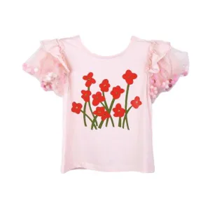 Pink Pom Pom Puff Slv Tee w/ Floral Print