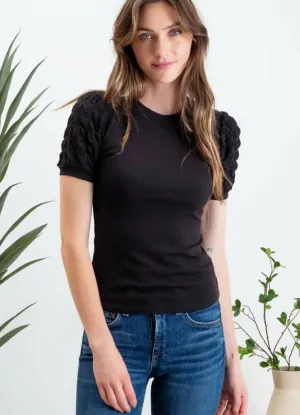 Popcorn Sleeve Knit Top in Black by Blu Pepper