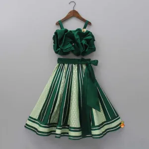 Pre Order: Puffy Gathered Yoke Green Top And Lehenga