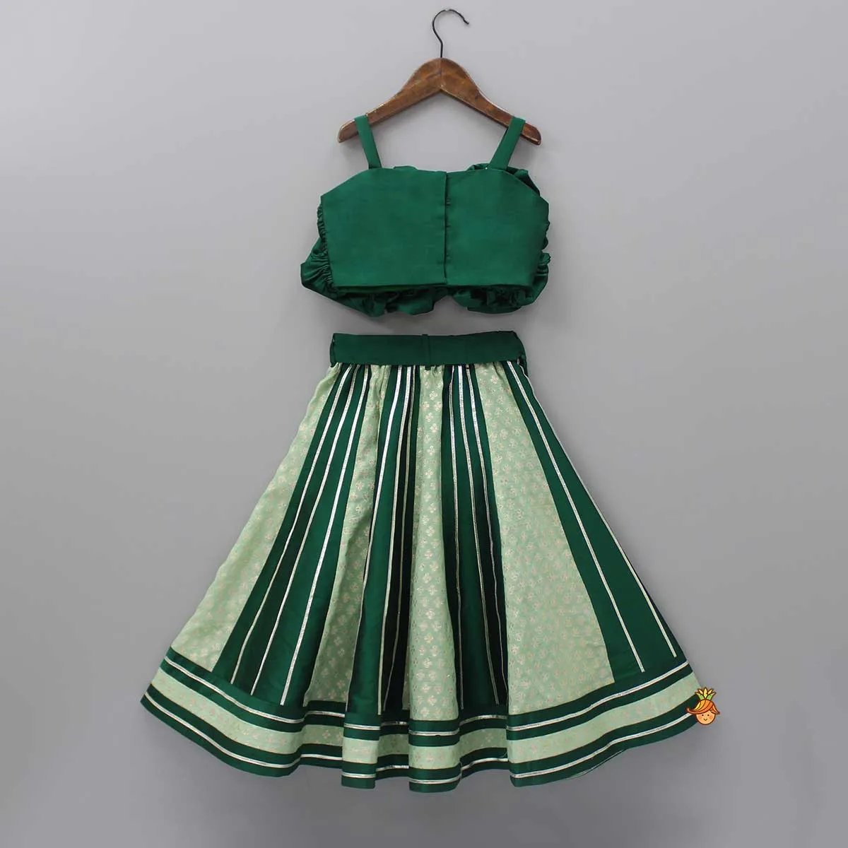 Pre Order: Puffy Gathered Yoke Green Top And Lehenga
