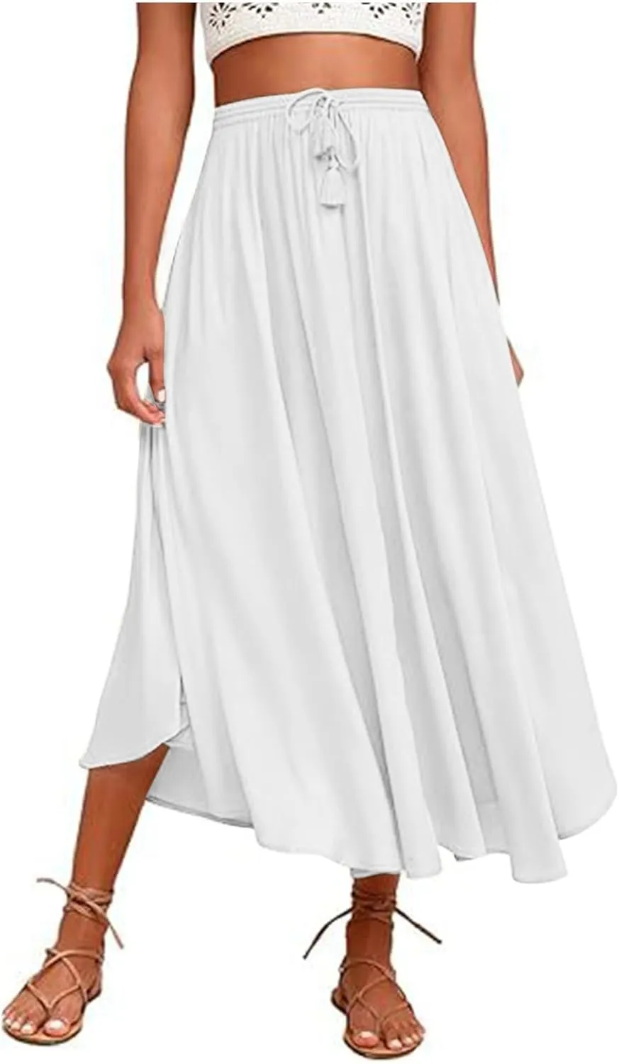 PTOLOCIF Maxi Skirts for Women High Waitsed Long Skirts Flowy Summer Skirt a Line Elastic Beach Party Dress Trendy Outfits