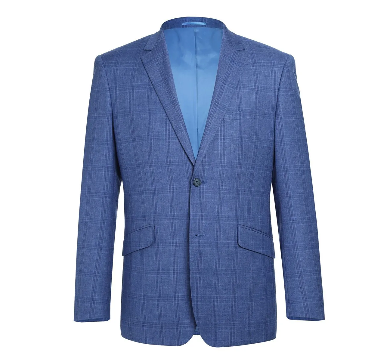 RENOIR Blue 2-Piece Slim Fit Windowpane Check Dress Stretch Suit 293-10