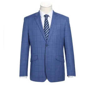 RENOIR Blue 2-Piece Slim Fit Windowpane Check Dress Stretch Suit 293-10