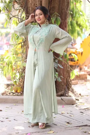 RFSS1107 - Desginer Party Wear suit with Crop Top. Comes with Palazzo and Emroidered Jacket