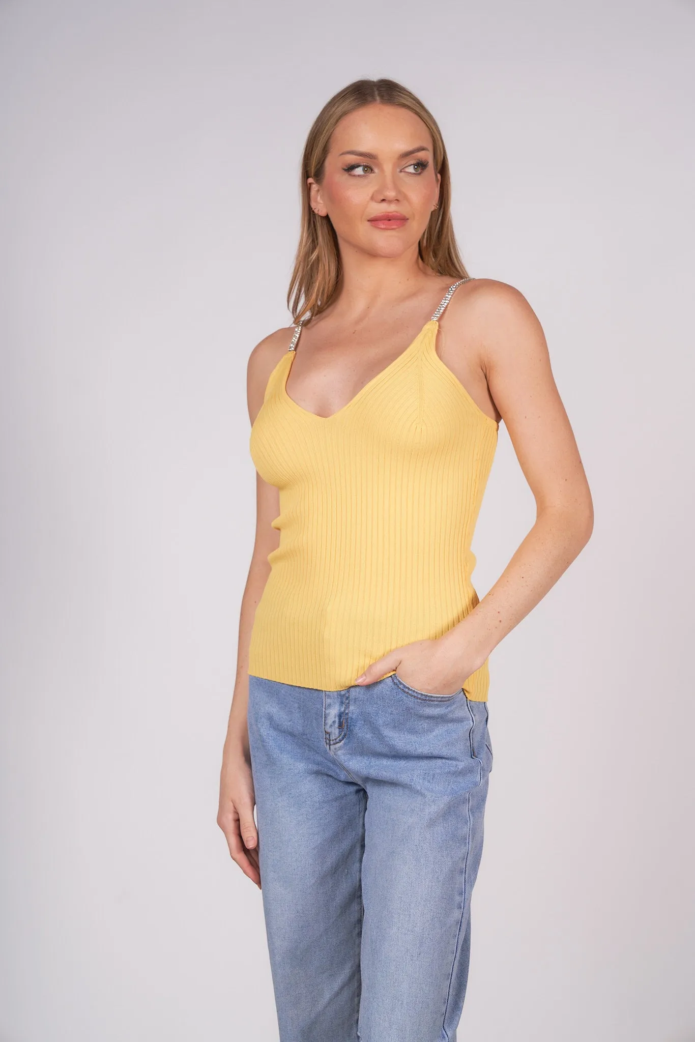 Rhinestone Straps Knitted Top