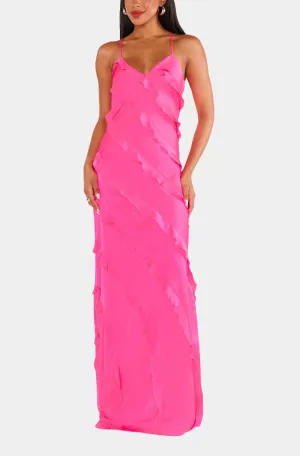 Romance Ruffle Dress-Pink Satin