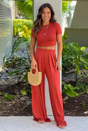 Rust Crop Top And Pants Set