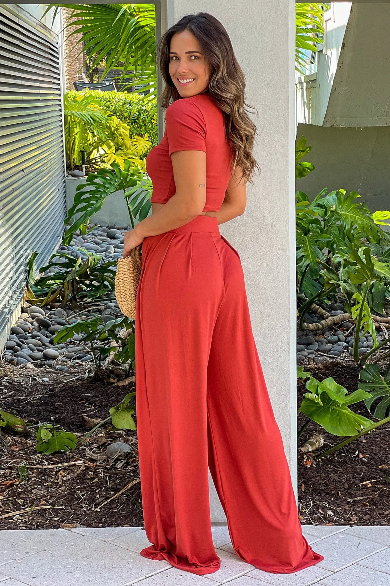 Rust Crop Top And Pants Set
