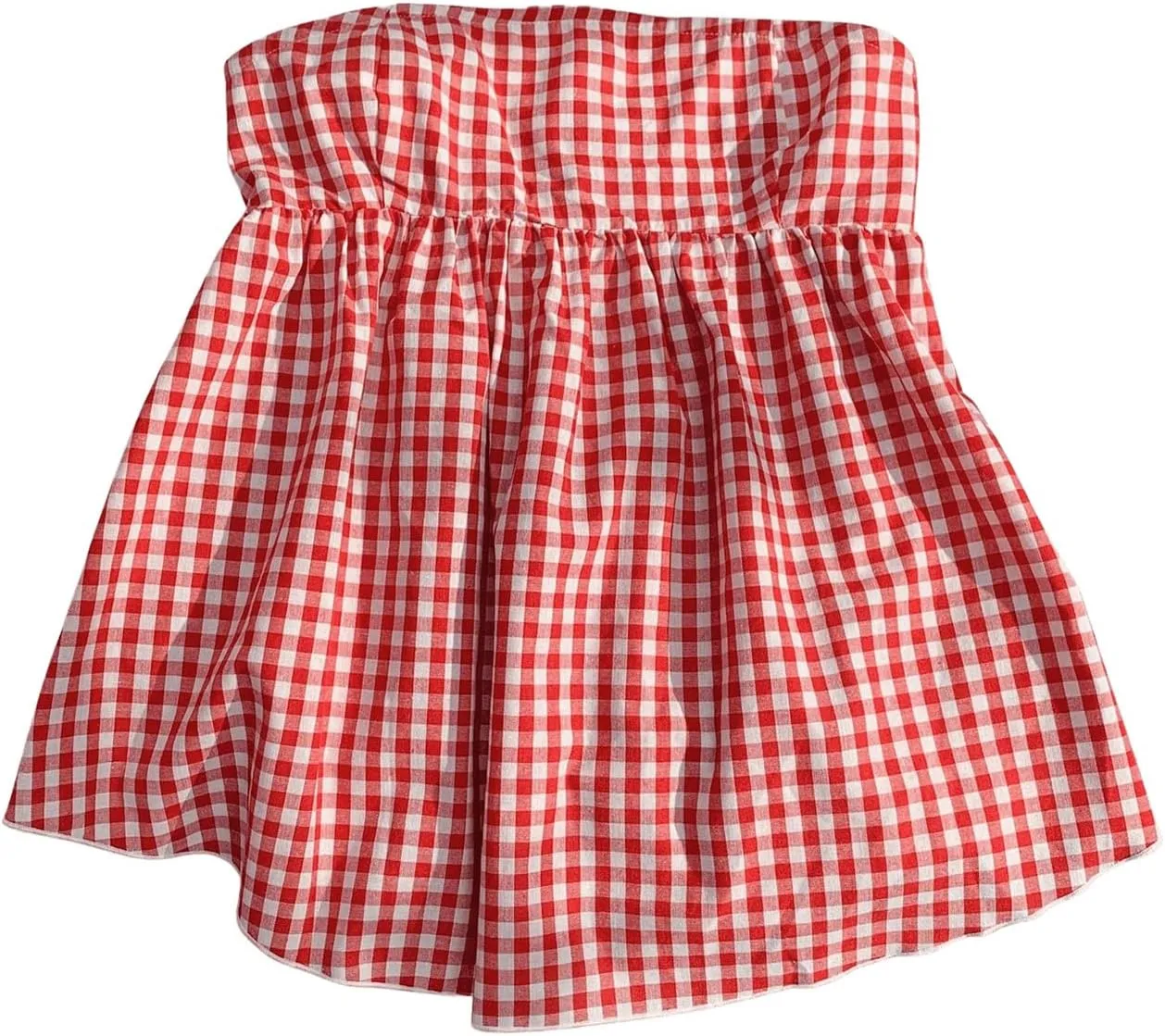 SHENHE Women's Ruffle Hem Bandeau Gingham Tube Top Smocked Peplum Flowy Babydoll Top Tank