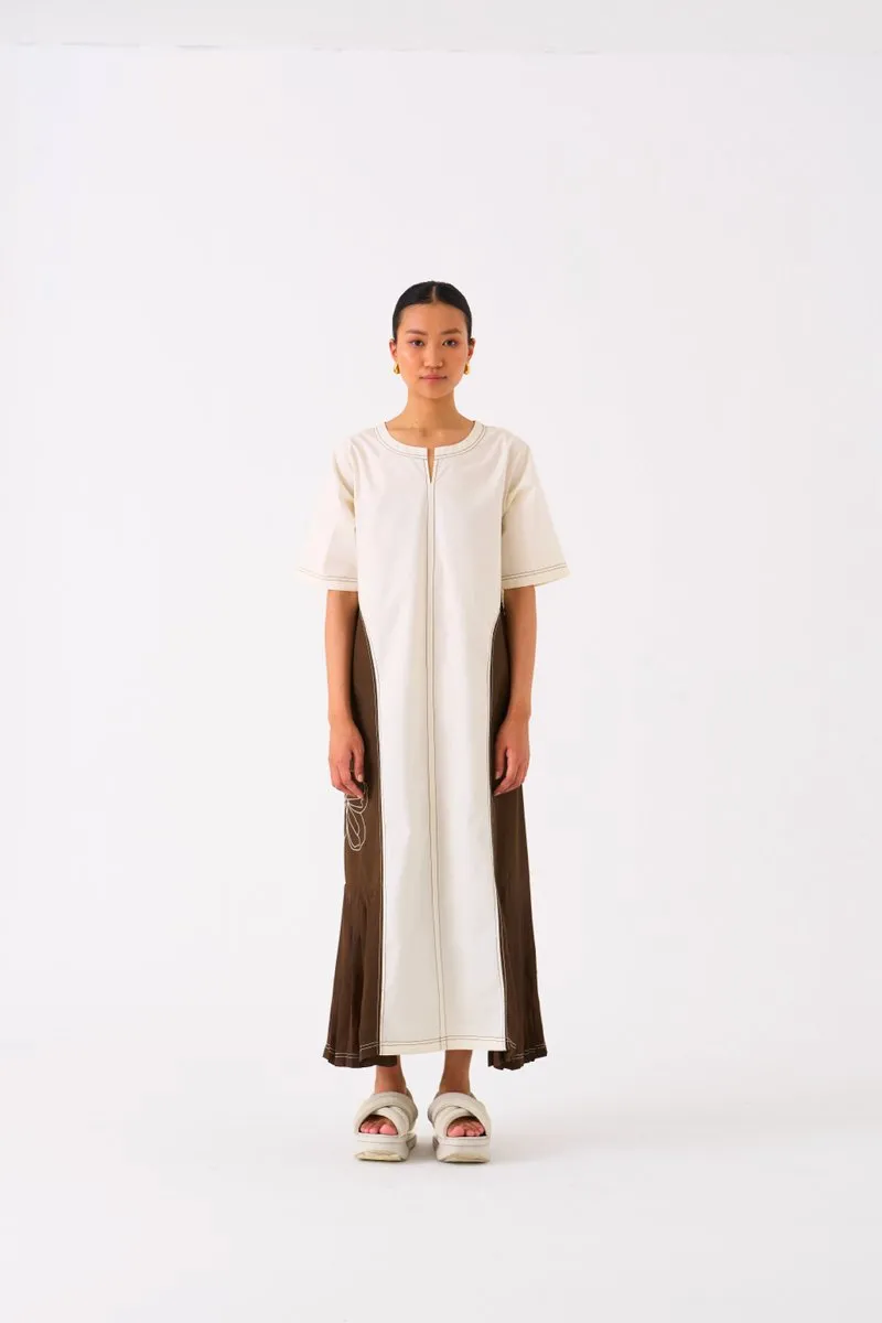 Side U Pleat Dress Ivory