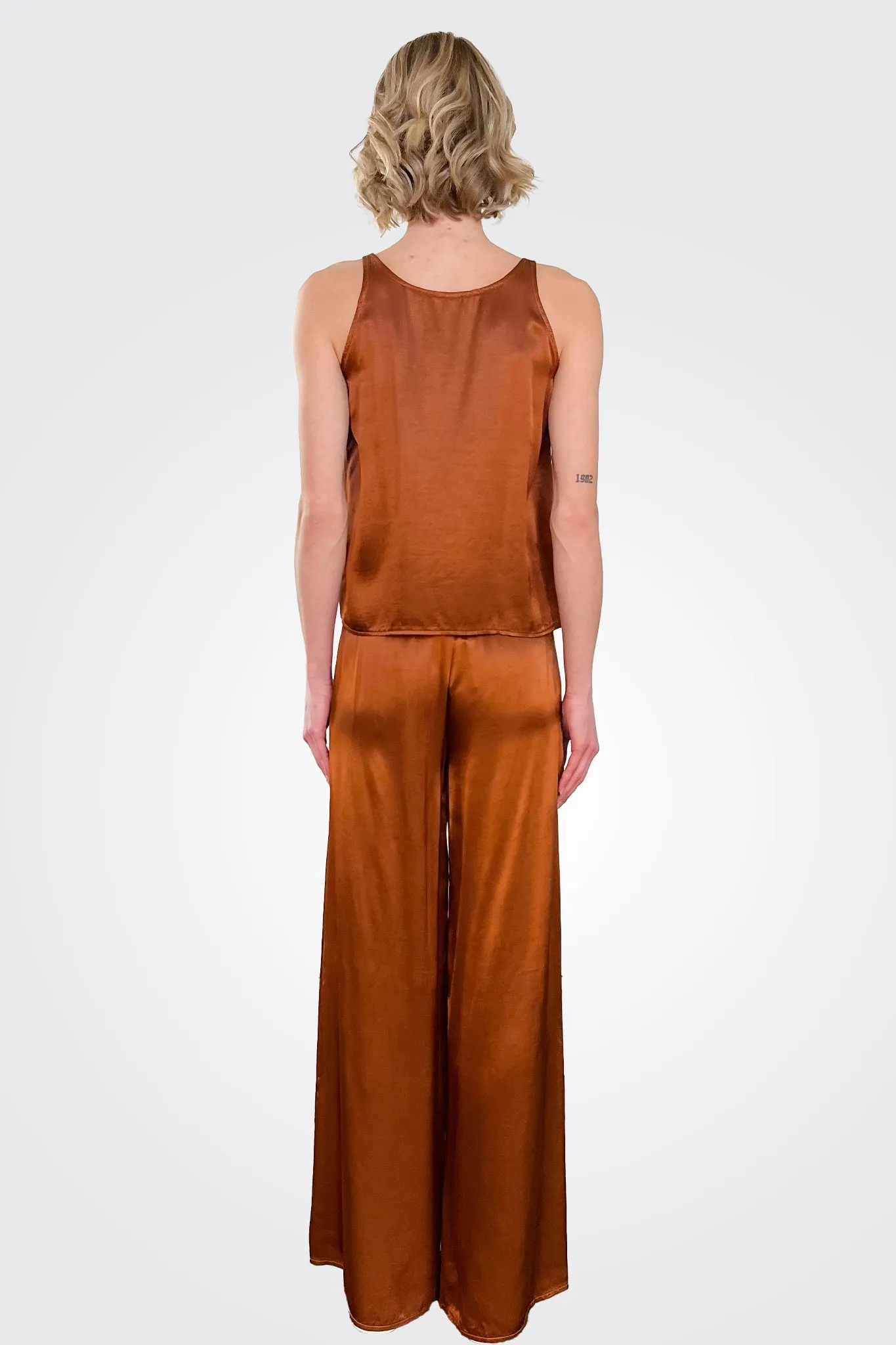 Silky Wide Leg Pants - Brown