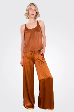 Silky Wide Leg Pants - Brown