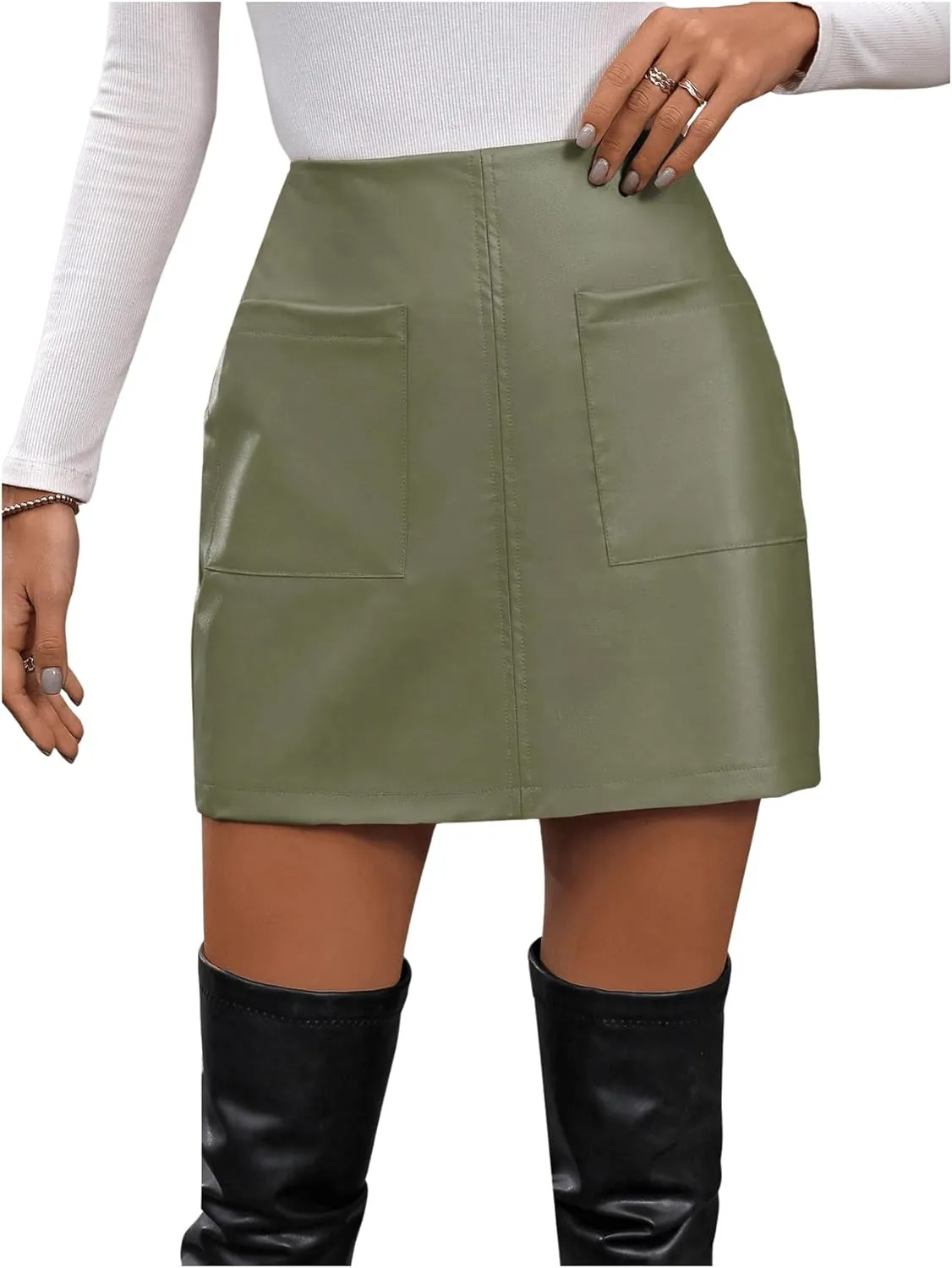 SweatyRocks Women's PU Leather Short Skirts High Waist A Line Mini Skirts with Pocket