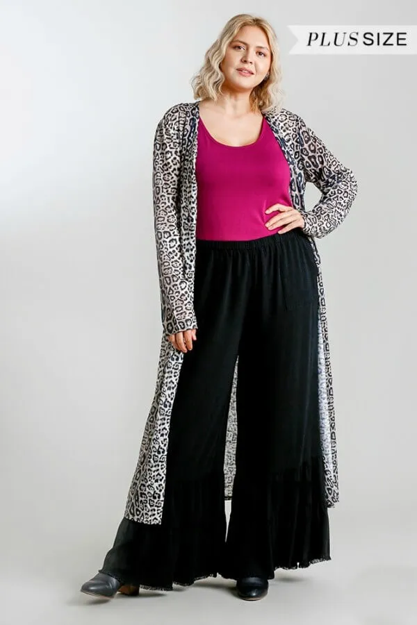 Umgee Black Wide Leg Ruffle Pants