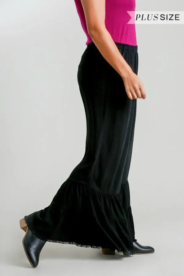 Umgee Black Wide Leg Ruffle Pants