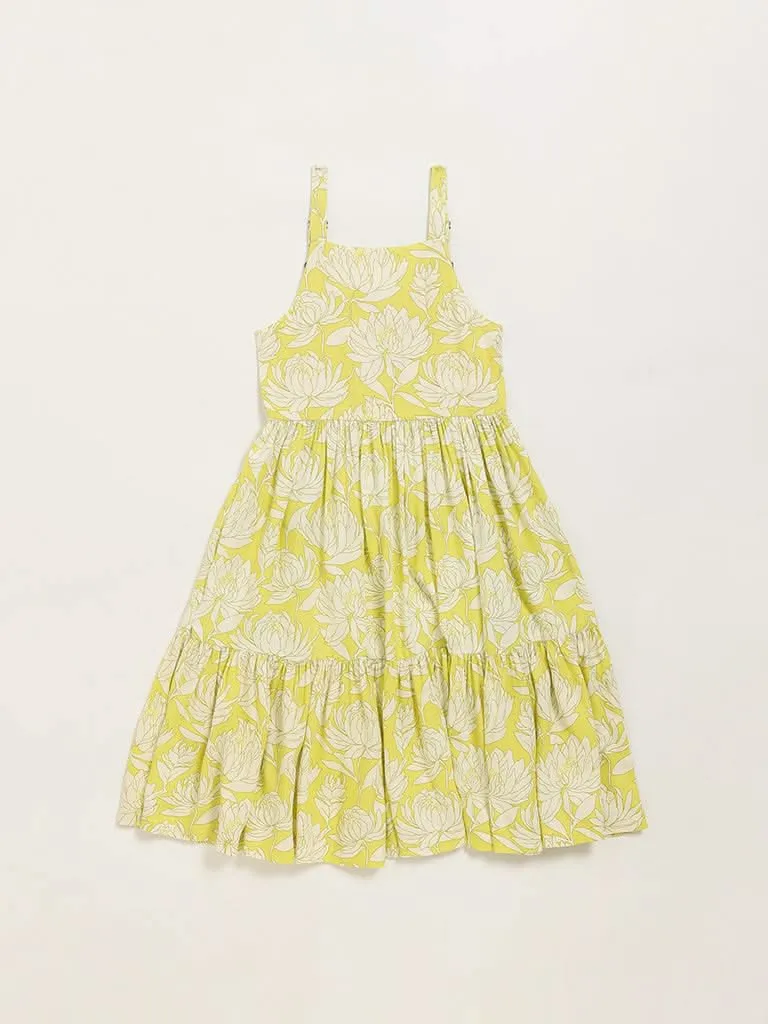 Utsa Kids Lime Printed Strappy Dress (8 -14yrs)