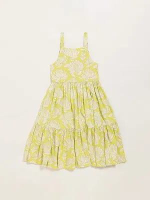 Utsa Kids Lime Printed Strappy Dress (8 -14yrs)