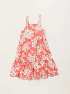 Utsa Kids Peach Printed Strappy Dress (2 - 8yrs)