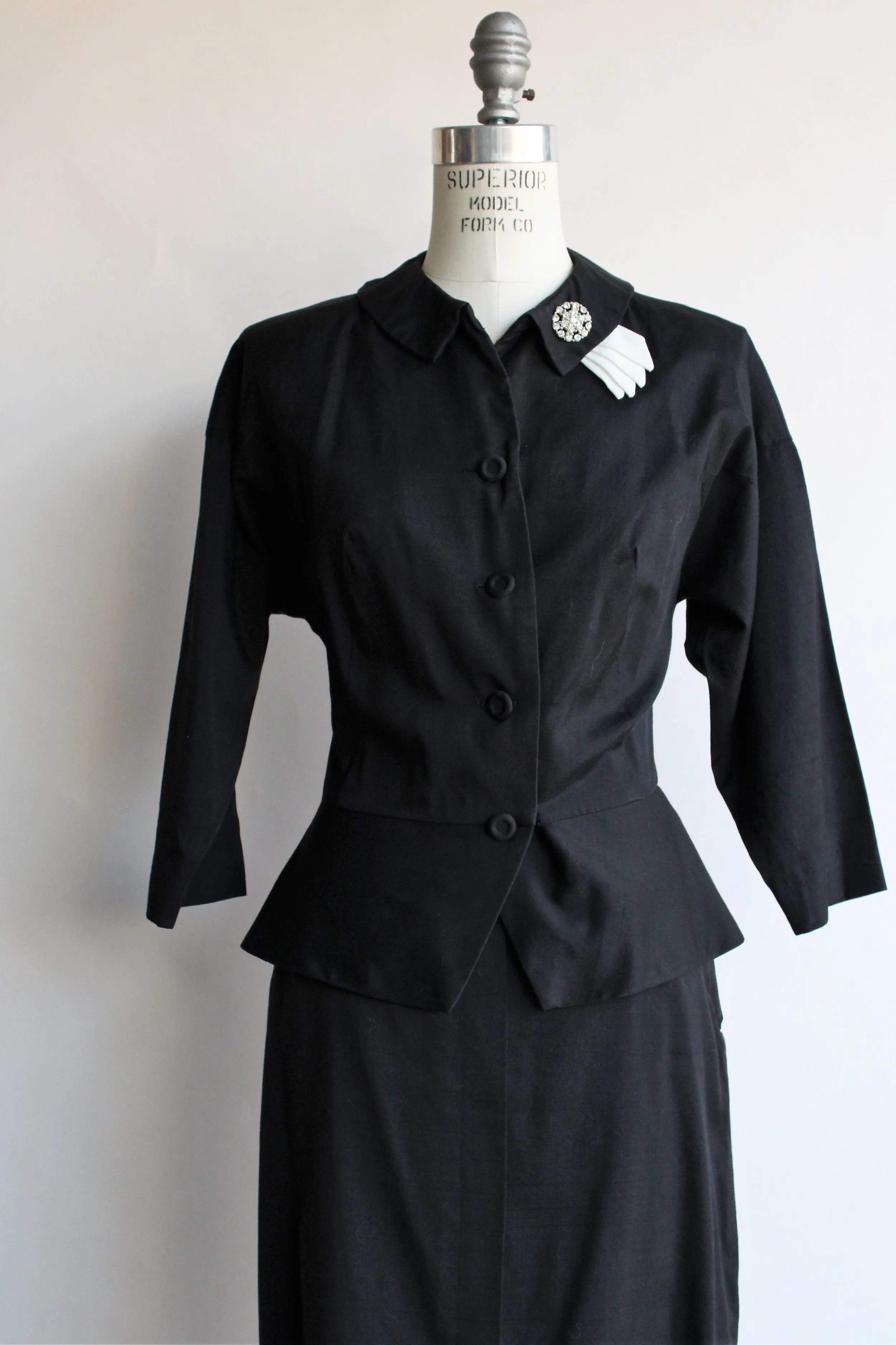 Vintage 1950s Two Piece Black Cotton Suit By Wilshire of Boston