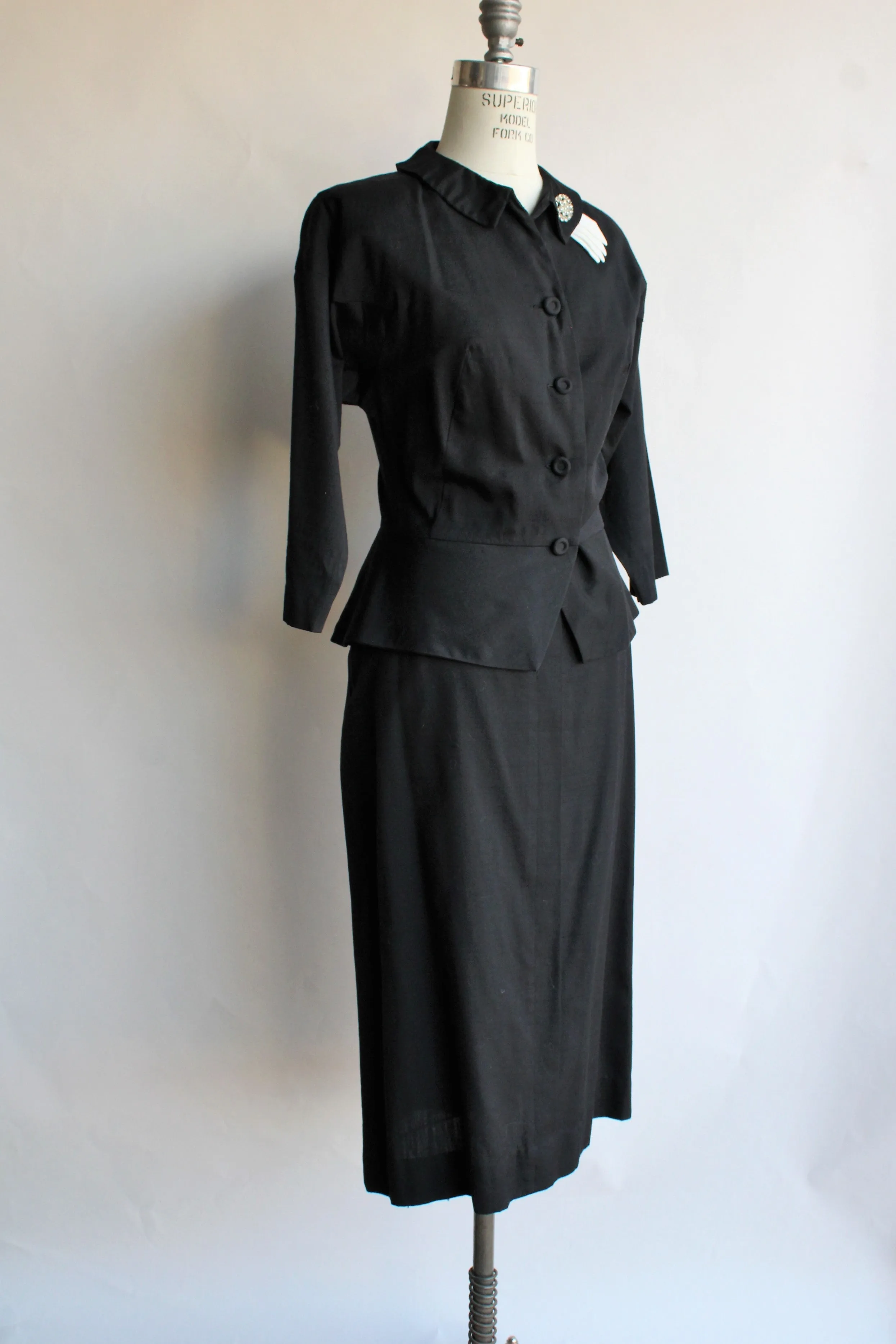 Vintage 1950s Two Piece Black Cotton Suit By Wilshire of Boston