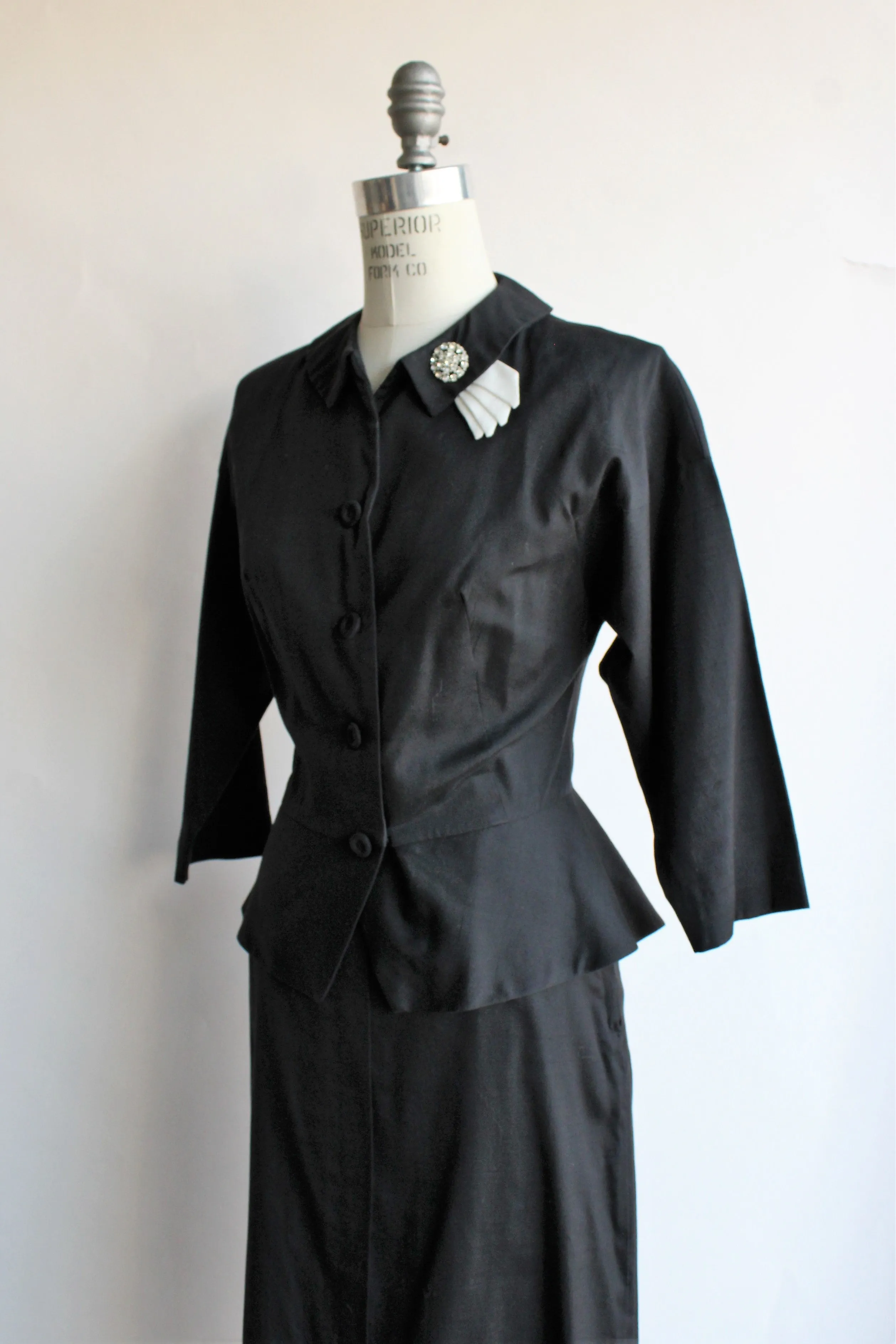 Vintage 1950s Two Piece Black Cotton Suit By Wilshire of Boston