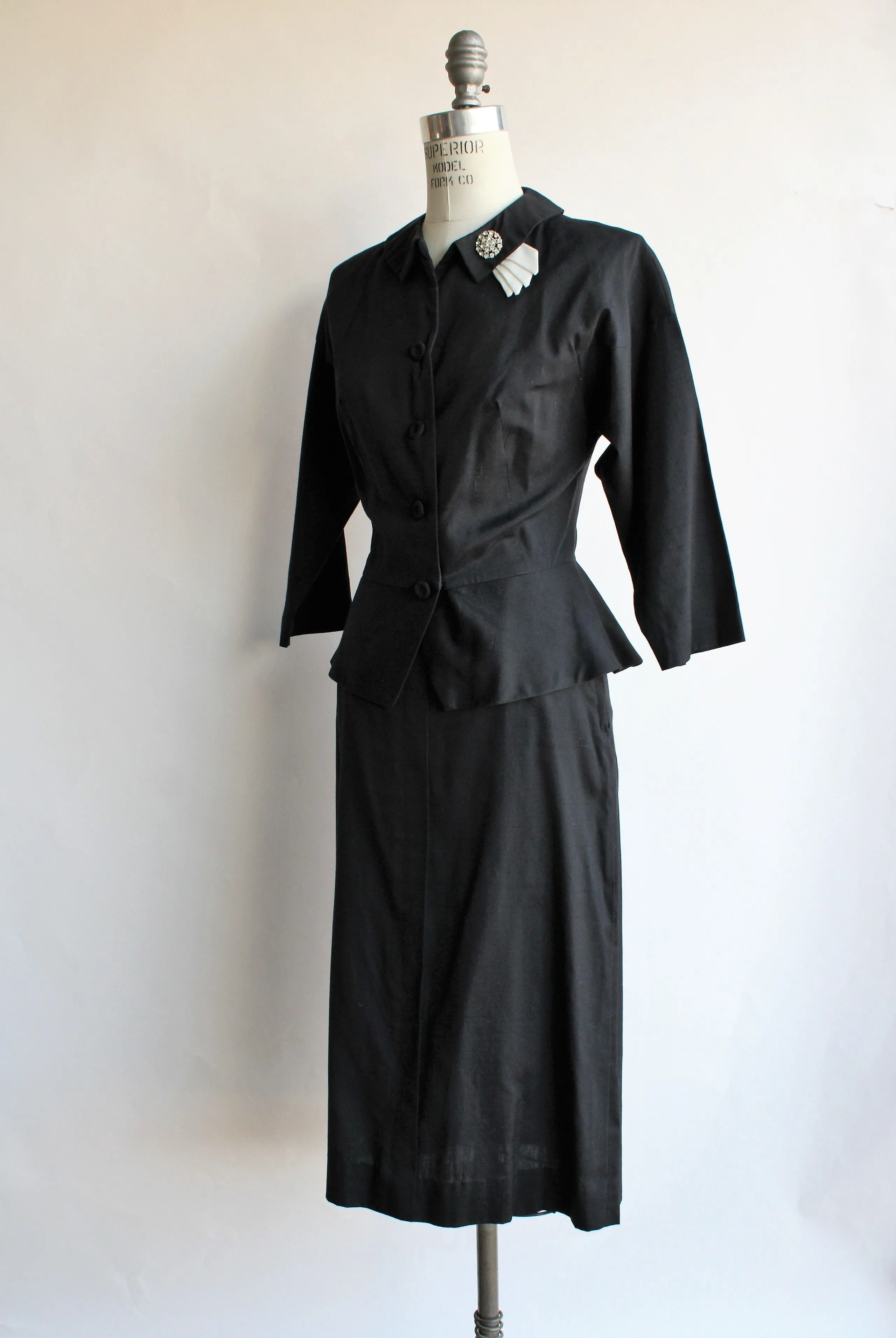 Vintage 1950s Two Piece Black Cotton Suit By Wilshire of Boston