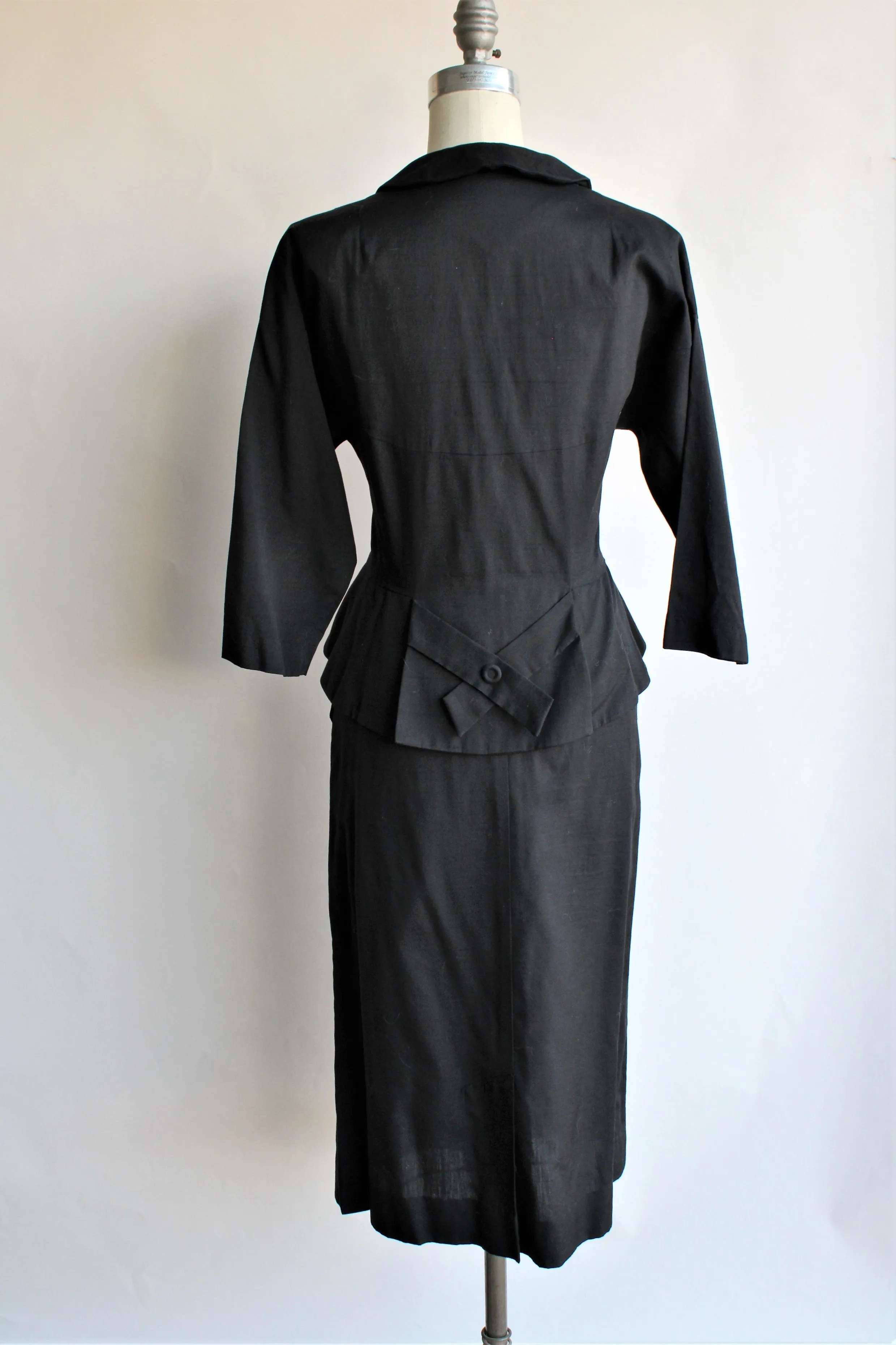 Vintage 1950s Two Piece Black Cotton Suit By Wilshire of Boston