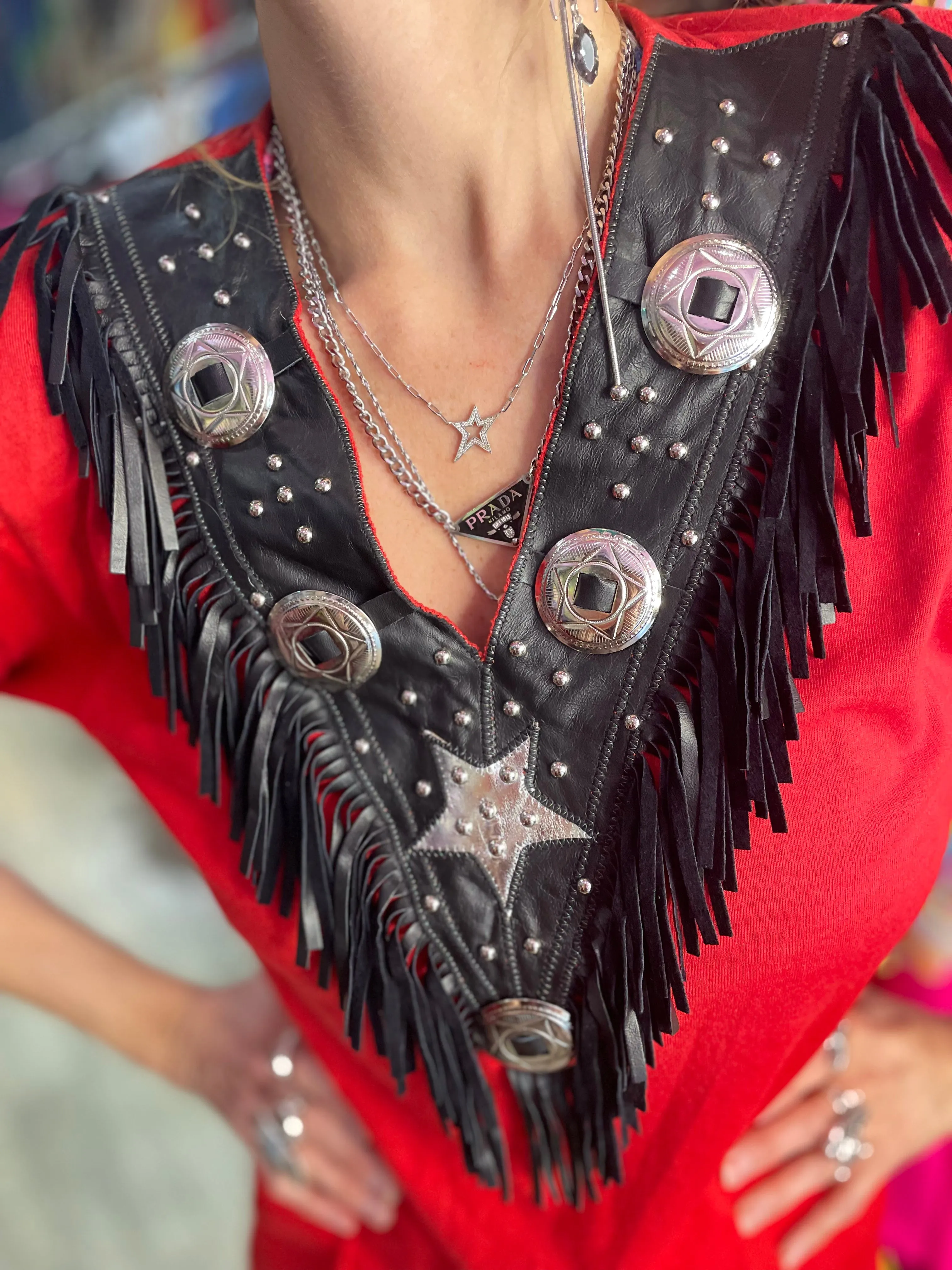 Vintage 90’s Red Western Concho Fringe Studded Shirt