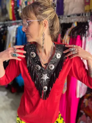 Vintage 90’s Red Western Concho Fringe Studded Shirt