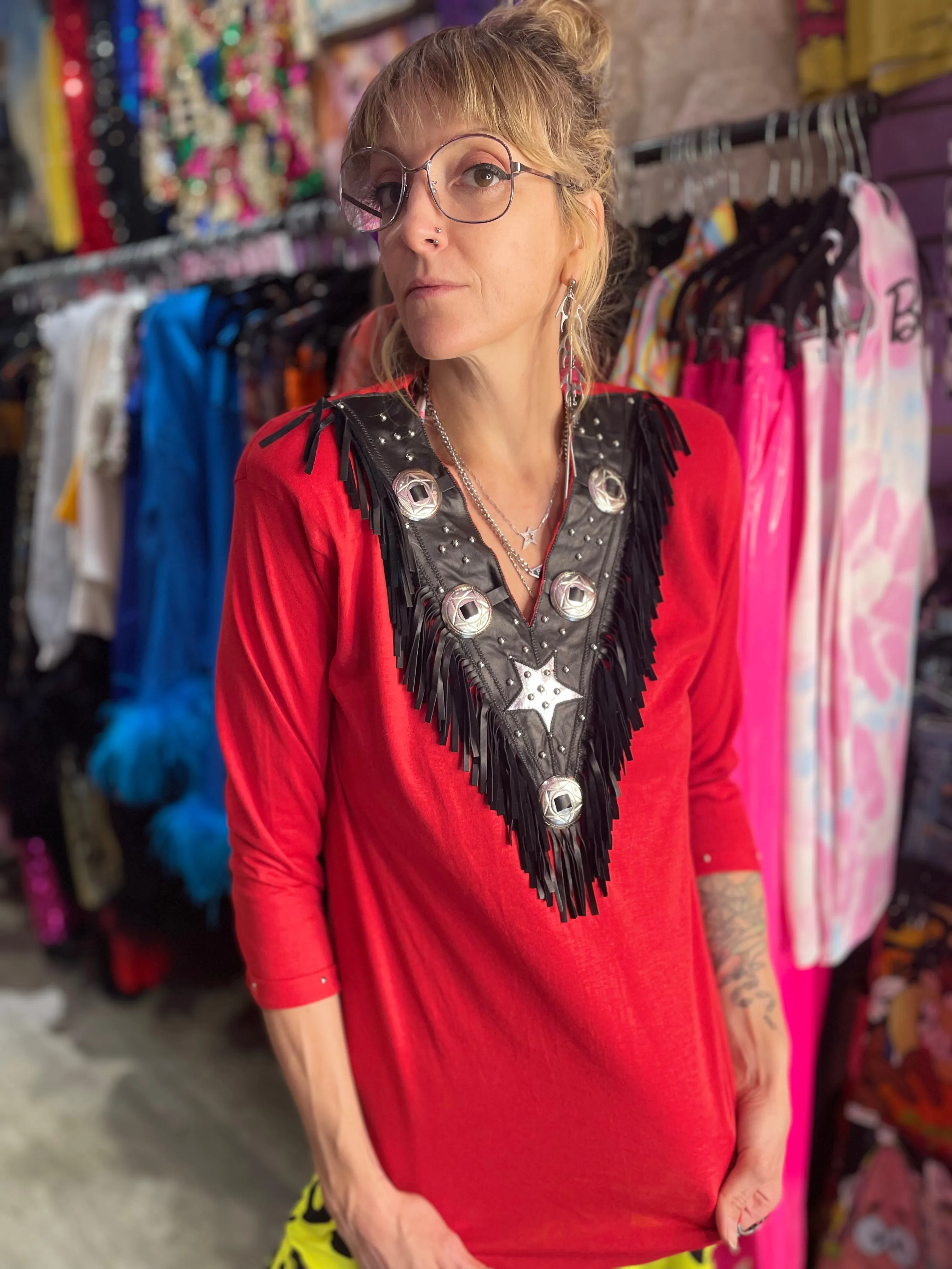 Vintage 90’s Red Western Concho Fringe Studded Shirt