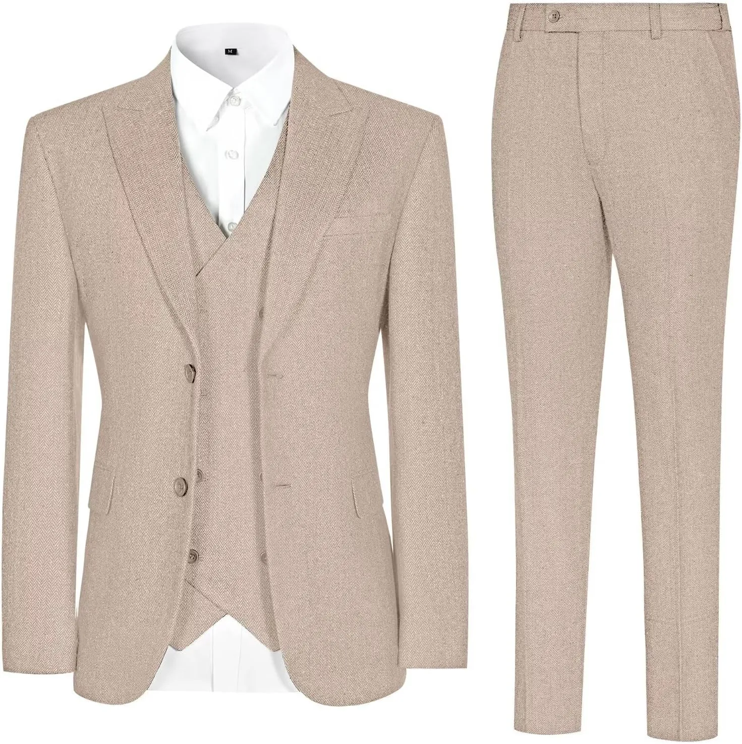 Vintage Tweed Herringbone Suits for Men 2 Button Slim Fit 3 Piece Formal Wool Suit Jacket Vest Pants Men Prom Dress Tuxedo