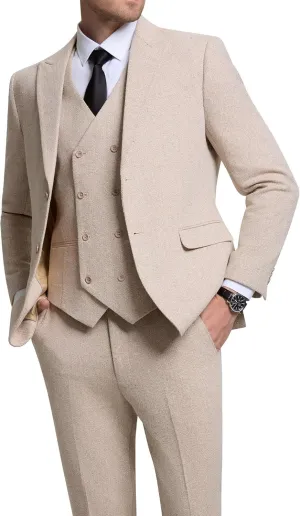 Vintage Tweed Herringbone Suits for Men 2 Button Slim Fit 3 Piece Formal Wool Suit Jacket Vest Pants Men Prom Dress Tuxedo