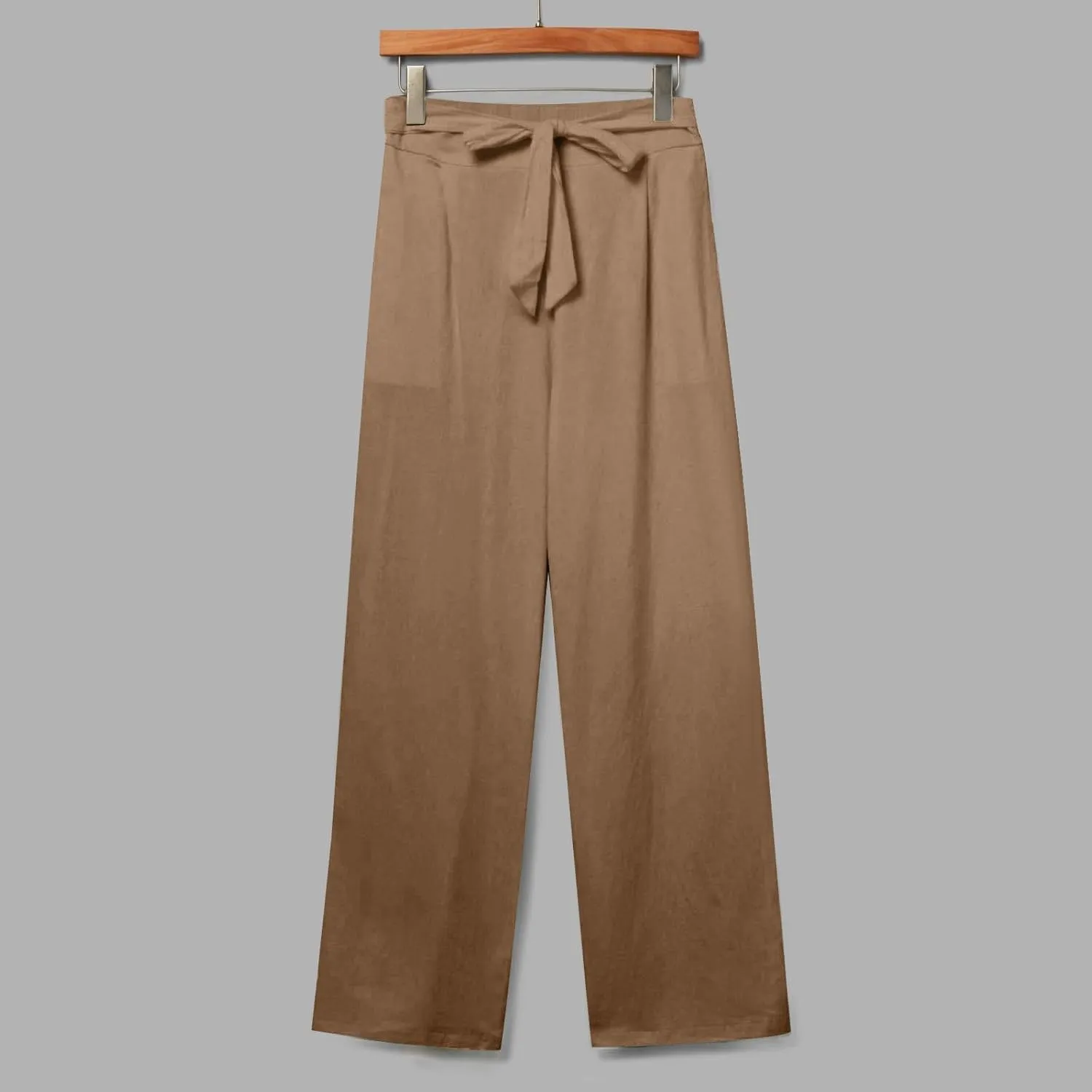 Wide Leg Pants Women Cotton Linen High Waist Pull On Flowy Casual Baggy Drawstring Palazzo Trousers Pants Resort Wear