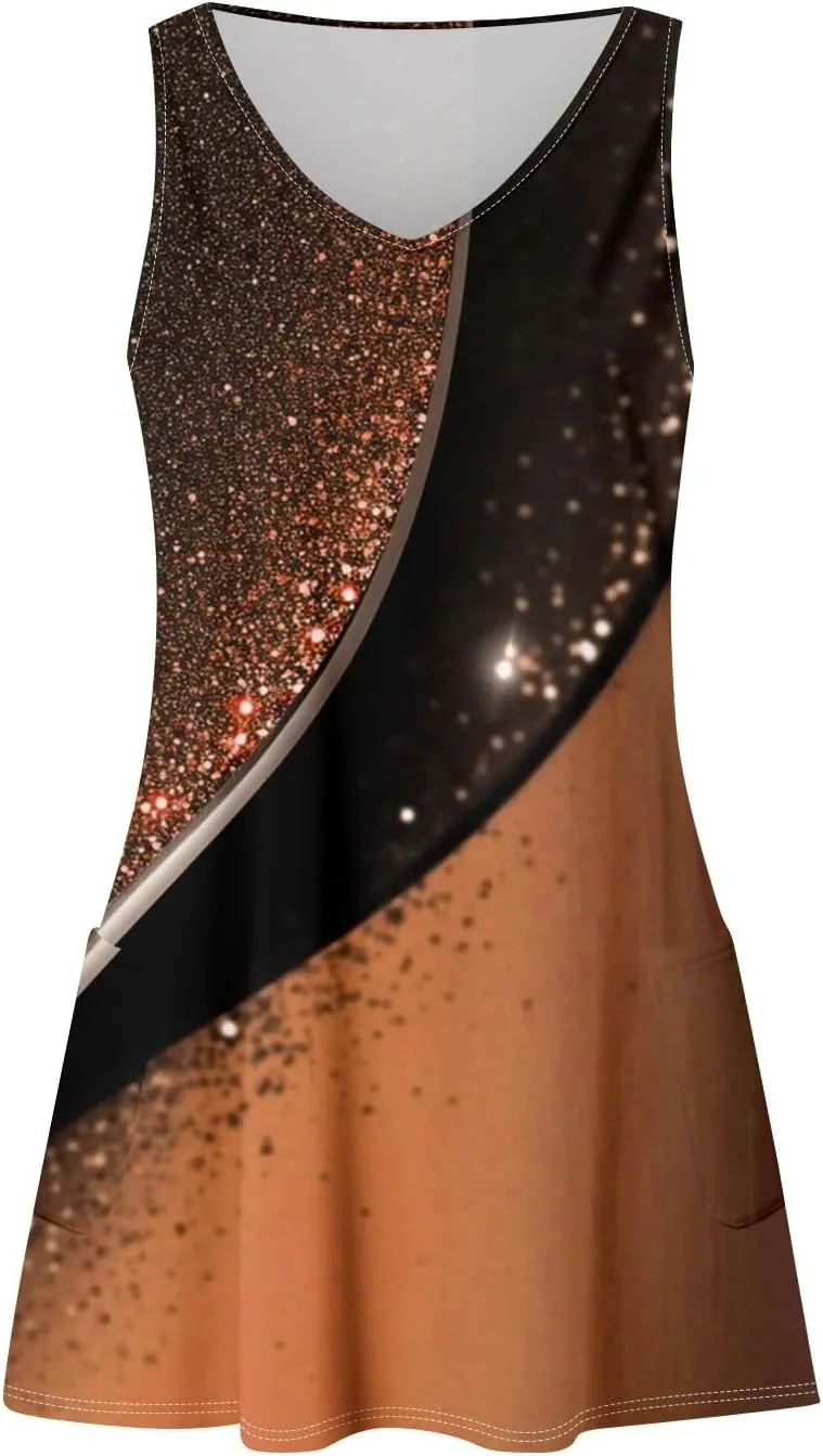 Women Summer Dresses 2025 Printed Sundress Casual Sleeveless Swimsuit Coverup Vacation V Neck Dress with Pocket