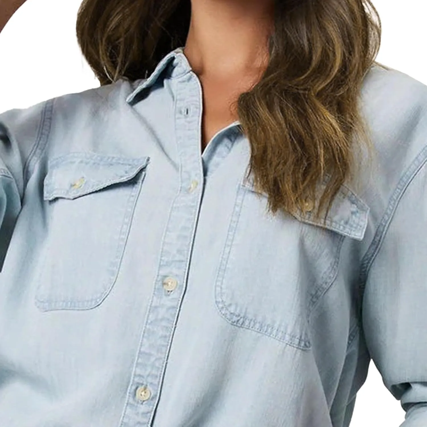 Women's Button Down Denim Jacket Plus Size Cropped Denim Top Casual Long Sleeve Blouse Top with Pocket