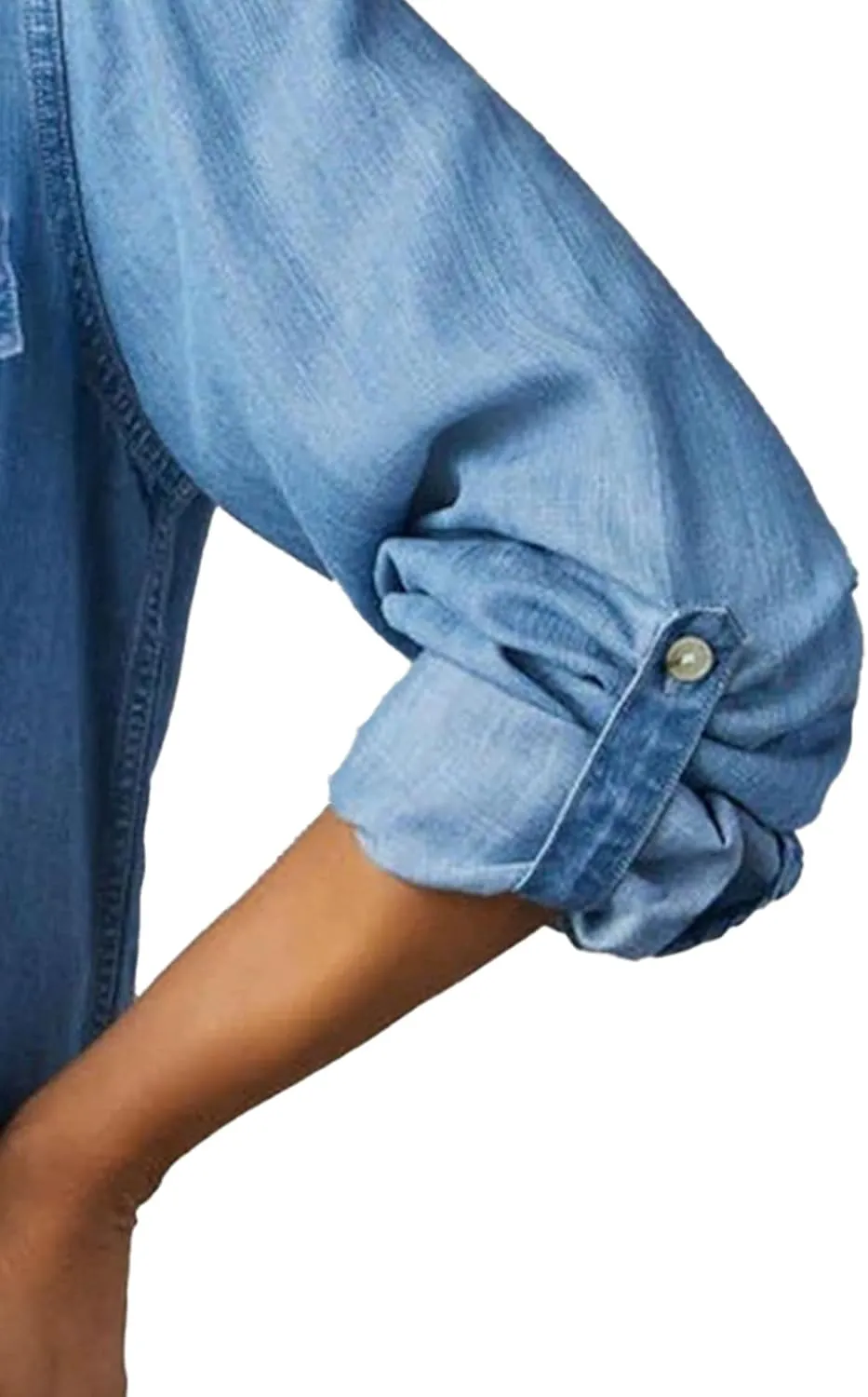 Women's Button Down Denim Jacket Plus Size Cropped Denim Top Casual Long Sleeve Blouse Top with Pocket