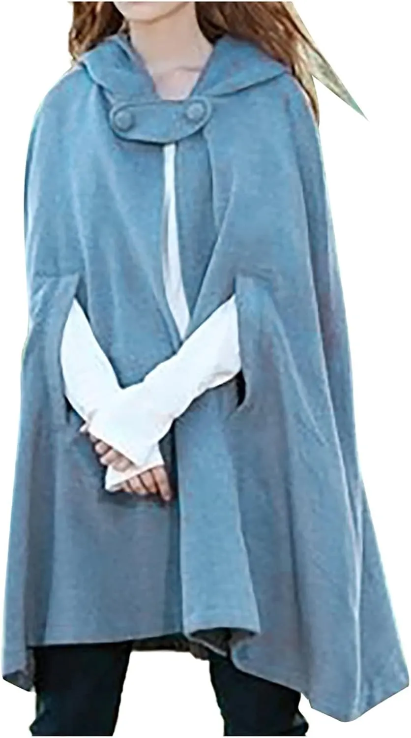 Women's Cloak Hood Wool-Blend Cape Coat Winter Cardigans Plus Size Thick Coat Solid/Classic Scotland Plaid Jackets