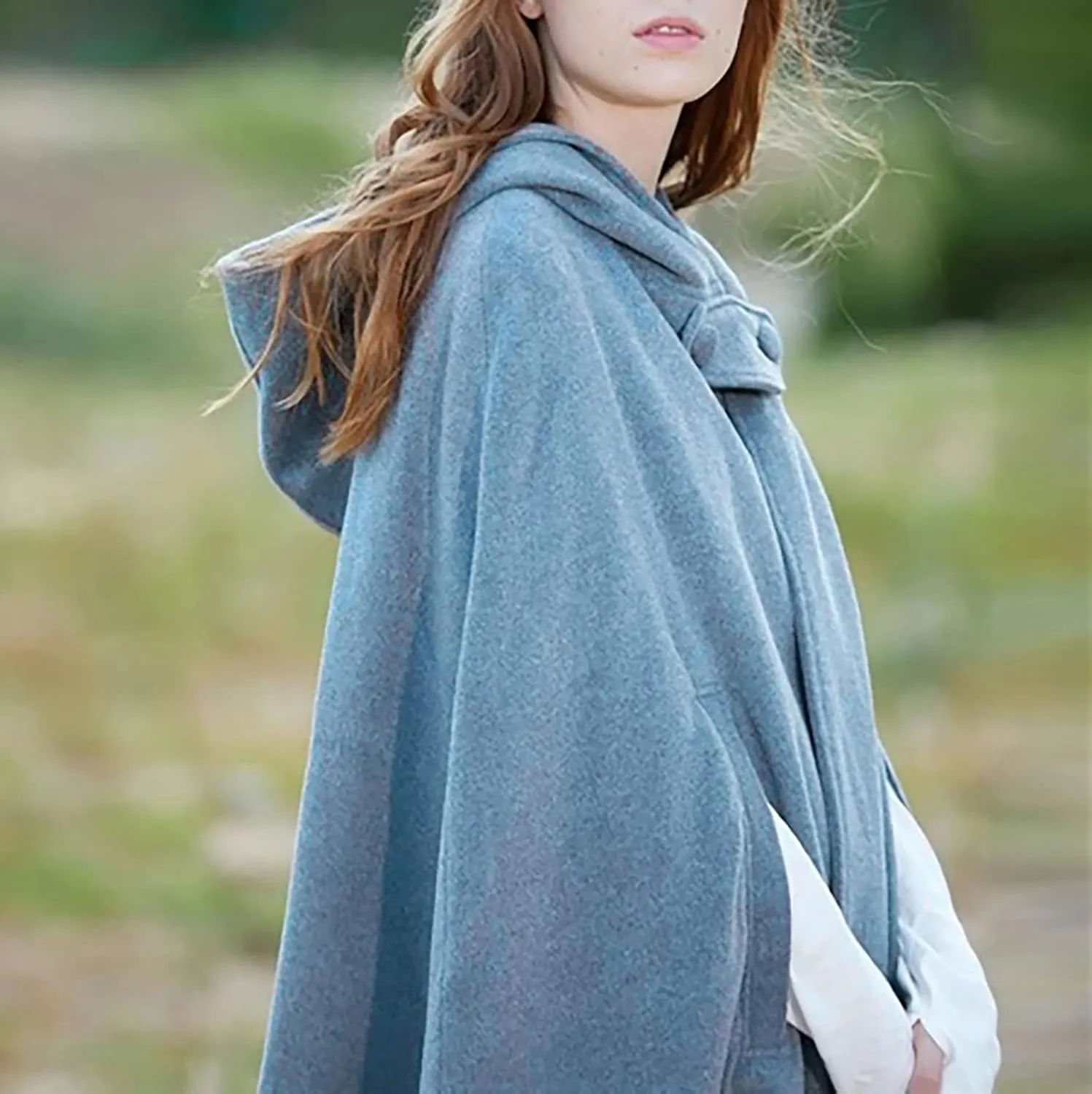 Women's Cloak Hood Wool-Blend Cape Coat Winter Cardigans Plus Size Thick Coat Solid/Classic Scotland Plaid Jackets