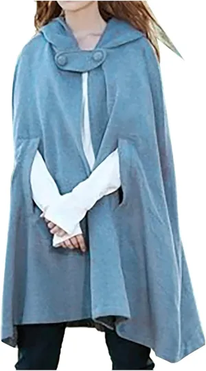 Women's Cloak Hood Wool-Blend Cape Coat Winter Cardigans Plus Size Thick Coat Solid/Classic Scotland Plaid Jackets